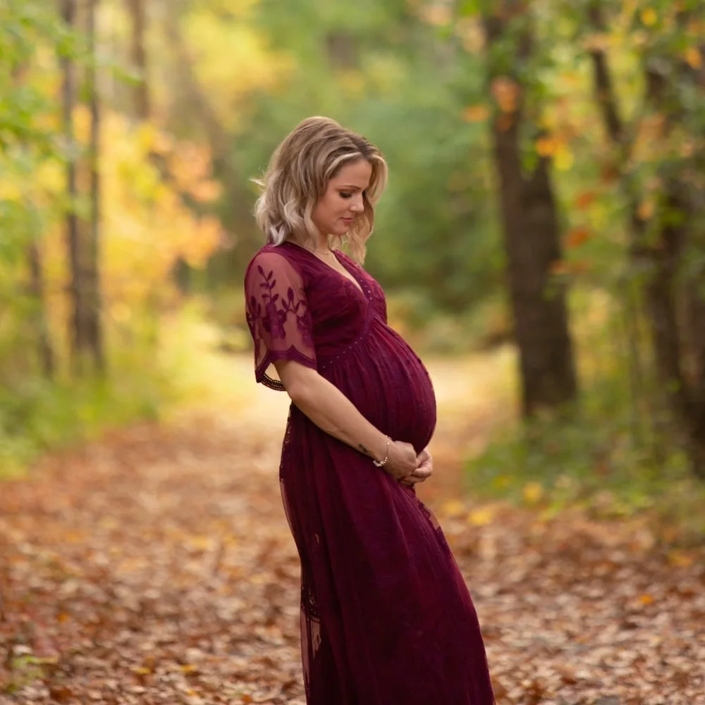 Burgundy Lace Maternity Dress - Picture 1 of 2